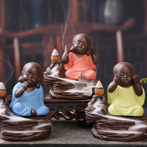 3 Style Chinese Style Zen Meditation Tea Ceramic Miniatures Funny Little Monk Mandala Clay Buddha Statue Incense Burner Figurine