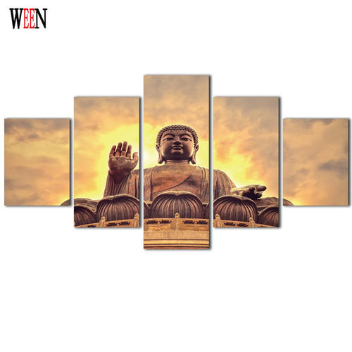 Framed 5Pcs Buddha Meditation Canvas Art Wall Pictures For Living Room HD Print Large Modern Cuadros Decoracion Wall Poster 2017