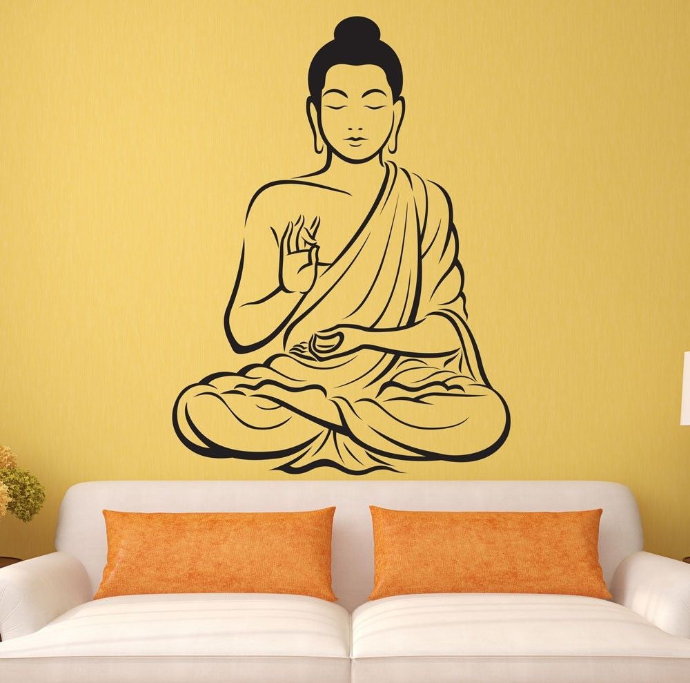 Indian Meditating Buddha Statue Yoga God Om Wall Decal Art Decor Sticker Vinyl Mural Wall Stickers Indovidal Home Decor  D151