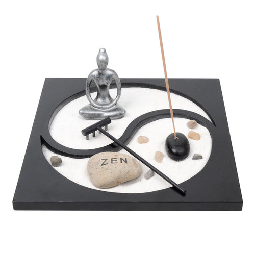 Traditional Zen Garden Kit Buddha statue Meditation Sand Rocks Tealight Incense Burner Rake Feng Shui Decor Ornaments